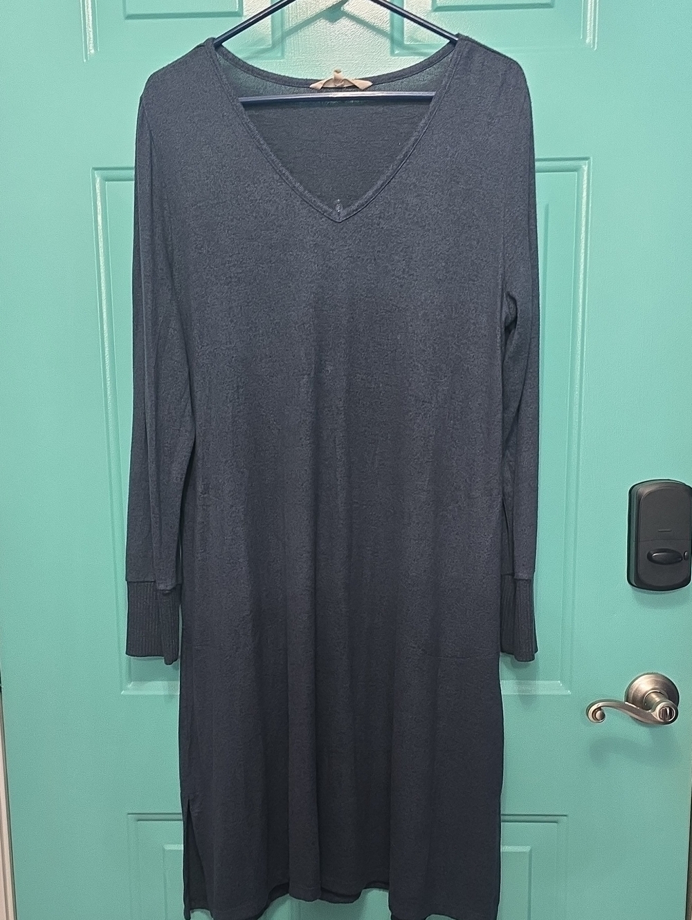 Soft Surroundings V-Neck Long Sleeve Sweater Dress - Blue And Black